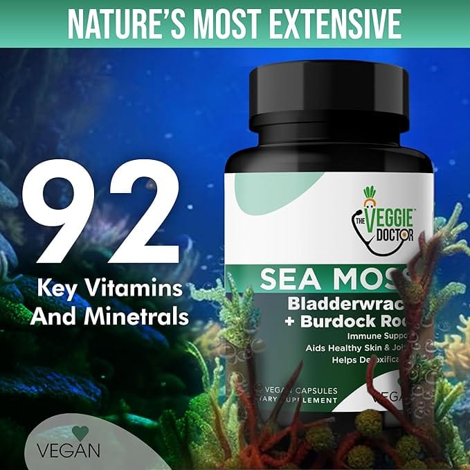 Sea Moss Capsules 9000mg with Black Seed Oil, Ashwagandha, Burdock Root &amp; Bladderwrack