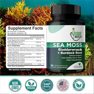 Sea Moss Capsules 9000mg with Black Seed Oil, Ashwagandha, Burdock Root & Bladderwrack